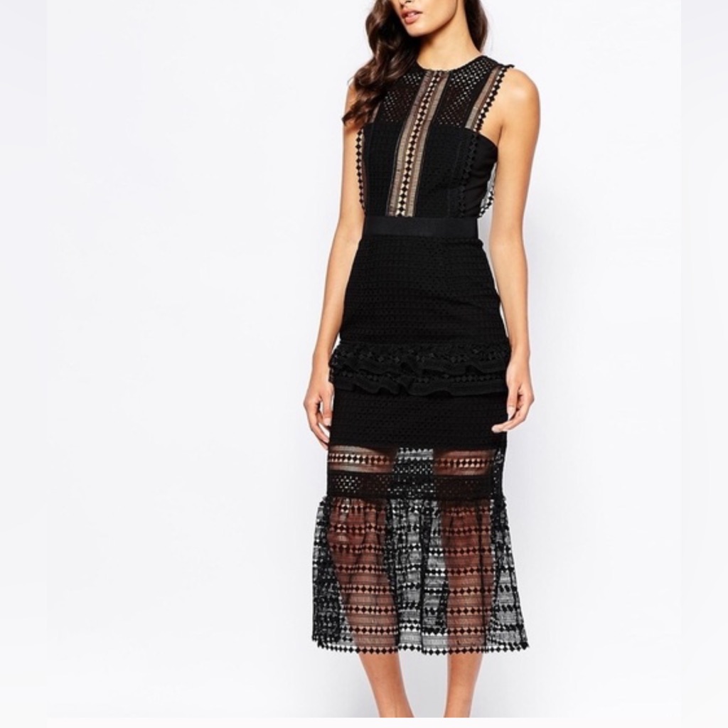 Self-Portrait Black Frilled Column Dress Sz Us6 Uk10